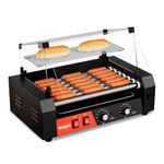 Hot Dog Roller 7 Rollers, 18 Hot Dogs, 1050W Capacity, Stainless Steel, Kitchen Machine with Dual Temperature Control, Acrylic Cover, Removable Oil Drip Tray (7