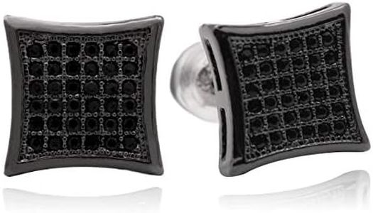LuReen Black 11mm Square CZ Stud Earring of Mens Womens aretes para hombre (Black)