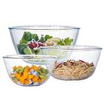 Homwin Glass Mixing Bowl Set for Baking 3-Piece Salad Bowl Set (4.2 L, 2.5 L, 1 L), High Brosilicate Large Bowls for Kitchen Prepping Serving and Storage, Microwave Dishwasher Oven Safe