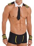 iiniim Men's 3Pcs Sexy Sailor Boxer Briefs with Collar Cosplay Costume Outfit Sets Black 3XL