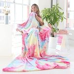 Ailemei Direct Rainbow Tie Dye Blanket for Girls, Twin/Full Size Soft Warm Bed Fleece Blankets for Teen Girl, Cute Funny Decorative Blankets for Adults Kid's Gift, Pastel Plush Blankets, Hot Pink