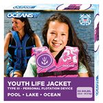 New & Improved Oceans7 US Coast Guard Approved, Youth Life Jacket, Flex-Form Chest, Open-Sided Design, Type III Vest, PFD, Personal Flotation Device, Pink/Berry