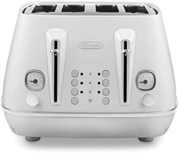 De'Longhi Distinta Moments 4 Slice Toaster CTIN4003.W, Dual Control Panel, Extra-lift, Removable Crumb Trays, 6 Browning Levels, Sunshine White