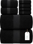 White Classic Luxury Black Bath Towel Set - Combed Cotton Hotel Quality Absorbent 8 Piece Towels | 2 Bath Towels | 2 Hand Towels | 4 Washcloths [Worth $72.95] 8 Pack | Black