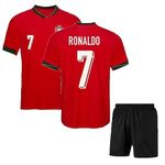 Sports Portu 2024 Football Jersey Ronaldo 7 Home with Shorts (Kid's, Boy's & Men's) (M, Red)