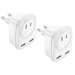 European Travel Plug Adapter with 2 USB, Multifunctional Type-C Europe Plug Adapter Adaptor for US/Canada to Most of Europe EU Spain Italy France - 2 Packs