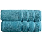 Christy Antalya Large Bath Towels | Set of 2 | 100% Turkish Cotton | 600GSM | Soft Plush Luxury Towel Set | 70cm x 125cm | Quick Dry | Jade Teal