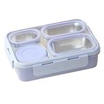 LWVAX Leakproof 4 Compartment Lunch Box with Spoon & Chopstick 304 Stainless Steel Bento Box Tiffin Box for Office, School, Picnic (Lavender)