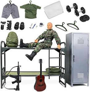 Click N' Play Military Camp Bunk House Life, Military 12” Action Figure Play Set with Accessories Including Army Gear, Bunk Beds, Locker, Army Playset for Boys 3+,Brown
