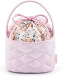 BAGSMART Barrel Drawstring Makeup Bag, Travel Toiletry Bag, Large Cosmetic Bag, Portable Make Up Bags for Women Toiletries Accessories Brush, Pink