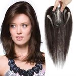 GULALUUK Hair Topper Hair Toppers for Thinning Hair Women Real Hair Hair Pieces for Thinning Hair Clip in Hair Topper 120 Density 3x4 Inch Swiss Bace (10inch, Dark Brown)