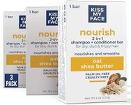 Kiss My Face Nourish 2-in-1 Shampoo and Conditioner Bar, With Oat and Shea Butter, Nourishes and Smooths, For Dry, Dull and Frizzy Hair, Cruelty Free and Palm Oil Free, Pack of 3