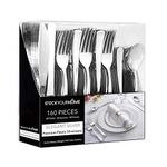 Plastic Cutlery Heavy Duty - 160 Silver Disposable Silverware - Silver Plastic Flatware - Plastic Utensils – 80 Silver Plastic Forks, 40 Silver Plastic Spoons, 40 Silver Plastic Knives