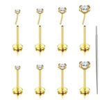 TOPBRIGHT 8Pcs 18G 20G Flat Back Earrings 316L Surgical Steel Threadless Tragus Cartilage Nose Stud Push Pin Lip Stud Rings Medusa Piercing Jewelry Hypoallergenic, Stainless Steel Cubic Zirconia 14K