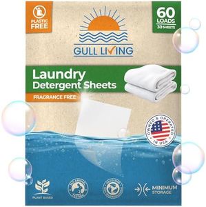 Gull Living Home Travel Laundry Detergent Sheets - 60 Loads Pack - Fragrance-Free Laundry Sheets Detergent
