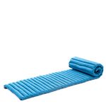 Leewadee - Foldable Floor Mattress - Japanese Roll Up Futon -Trifold Tatami Mat- Guest Floor Bed - Camping Mattress - Thai Massage Mat, Kapok Filled, 190 x 50 cm, Light Blue