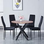 GOLDFAN Wood Dining Table and Chairs Set of 4, Modern Round Kitchen Table and 4 Velvet Chairs for Dining Kitchen Room,Black