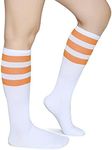 Pareberry Classic Triple Stripes Soft Cotton On the Calf Retro White Tube Socks (A-pair(Orange/White))