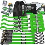 Rhino USA Ratchet Straps Tie Downs (4-Pack) - 2.5cm x 460cm (800kg Break Strength) - Ultimate Tie Down Straps with Safety S Hooks - Premium Straps for Trucks, Cargo, Moving, Appliances - Green