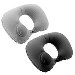 BakeWhiz 2Pcs Inflatable Travel Pillow, Press Automatic Inflatable Travel Neck U Shape Portable Pillow, Neck&Head Support, for Sleeping, Airplane,Train, Car, Office, Camping (Grey& Black)