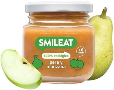 Smileat - Tarrito Ecológico de Frutas, Ingredientes Naturales, para Bebés desde 4 Meses, Sano y Saludable, sin Gluten, Sabor a Pera y Manzana - Tarro de 130 g