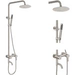 ORLEIM Shower Faucet Outdoor SUS304 Silver Rainfall Shower Head with Hand Spray 3 Function Combo Shower Set Brushed Nickel