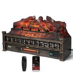 TURBRO Ebedi Alev 26 inch WiFi Infrared Quartz Electric Fireplace Log Heater, Sound Crackle, Realistic Lemon Wood Logs, Adjustable Flame Colours, Remote Control, Thermostat, Timer