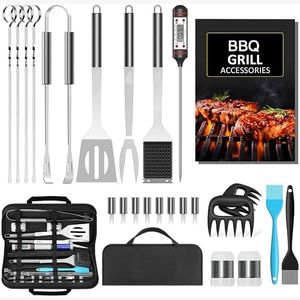 BBQ Grill Tools Set Grilling Accessories 25 PCS Stainless Steel Barbecue Grilling kit with Spatula Tongs Skewers for Barbecue, Camping Kitchen Complete Premium Grill Utensils Set in Storage Bag