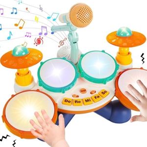 Bytebliss Kids Drum Set - Baby Drums Ages 1-3 with Microphone, Piano Toddler Toys, Rock and Roll Theme