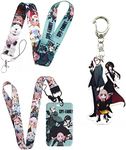 Anime ×Family Badge Card Holder with 2 Lanyards and A Keychain, Kawaii ID Credit Card Holder Purse Pouch with Lanyard Card Case Neck Pouch Wallet Durable Card Holder Keychain for Students Teens