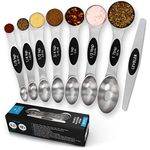 Premium Stainless Steel Magnetic Measuring Spoons, 8 Piece Set with Leveler, Easy to Attach and Detach, Double-Sided Design fits Spice Jars, Perfect for Measuring Liquid & Dry Ingredients - by Zulay