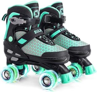 SULIFEEL Roller Skates for Girls Boys Kids,4 Sizes Adjustable Quad Skates with Light up Wheels,Safe Fun Children Skates, Best Gift for Beginners Indoor Outdoor Sports, Mint Green