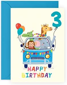 Central 23 Biglietto di auguri per il terzo compleanno per ragazzi – BDAY CAR ANIMALS Età 3 – Tre anni – Biglietto di auguri per bambini – Figlio – Bambino – Viene fornito con adesivi