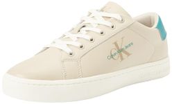 Calvin Klein Jeans Men's CLASSICCUPLOWLACEUP LTH ML YM0YM00491 Cupsole Sneaker, White (Eggshell/Bright White/Fanfare), 9 UK