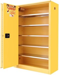 SECURALL P260 Paint/Ink Storage Cabinet, Self-Close Self-Latch, Sliding Doors, 15 YR Warranty, 65 x 43 x 18, 18-Gauge Steel, 60-Gal Cap, 5-Adj Shelves, FM Approved, SMaRT Certified, OSHA Comp - Yellow