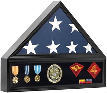 MedalAwardsRack Military Shadow Box Display Case for Funeral Burial Flag, American Veterans Fits Folded Flag, Medal, Pins, Patches. Glass and New Zealand Pine Frame. (Black, Medium)