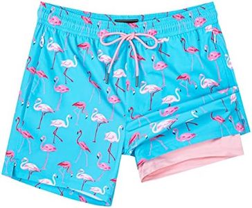 SURF CUZ Mens Swim Trunks with Compression Liner Swimming Trunks 5 Inch Bathing Suit Zipper Pockets Quick Dry Swim Shorts, Blue Flamingo, Medium