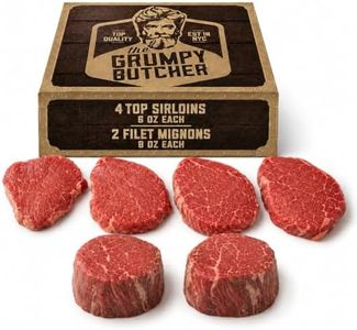 Grumpy Butcher 6 Steaks Supreme Sampler Gift Box – 4 Top Sirloin & 2 Large Filet Mignon Steak Grass Fed – Organic Steak, Grassfed, Beef Tenderloin & Filet Gift Basket – Premium Lean Steaks Meat Set