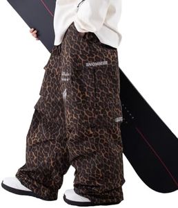 SNOWVERB Womens Mens 2-in-1 Detachable Baggy leopard Snow Pants to Shorts Cargo Freestyle Waterproof Ski Snowboard Outdoor Pants for All-season