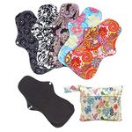 RZJZGZ (5 Pcs 35cm) Extra Long Sanitary Pads for Day and Heavy Flow Menstrual Pads Reusable Washable Sanitary Towels Pads Charcoal Bamboo Cloth Napkins Postpartum Nursing Pads with Mini Carry Bag Set