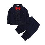 Hopscotch Boys Polka Dot Print ShirtPants Set with Bow In Navy Color for Ages 3-4 Years