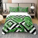 Palm Leaf 100% Cotton Duvet Cover King Size Botanical Nature Theme Bedding 100% Cotton Set for Kids Boys Girls Teens Room Decor Geometry Comforter Cover Set Bedspread Cover 3Pcs Zipper