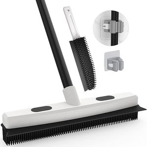 WELDUN Escoba de goma con mango telescópico de 142 cm, cepillo de goma para eliminar el pelo de mascotas, escoba para quitar pelos de mascotas, escoba para quitar pelos de mascotas con escobilla y