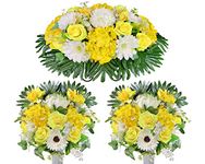 HENOMO Spring Cemetery Flowers for Grave Decorations,Headstone Flower Saddle,Long-Lasting Bright Color,Outside Tombstone Artificial Floral Memorial Arrangement with Vases Easy Fit