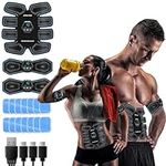 ABS Trainer Muscle Stimulator,EMS Muscle Stimulator Machine for Men And Women,AB Machine with 10 Modes & 20 Intensities,14 High-Adhesive Gel Stickers,ABS Stimulator for Abdomen/Leg/Arm