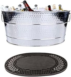 Stainless Steel Beverage Tub + Insulated Multi-Functional Bar Mat for Parties & Events - Wedding Gifts, Anniversary, Wine Nights (6-Gallon), Large Ice Bin for Drinks with Rubber Drying Mat Set