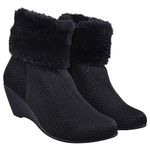 SWAGGA Women Fur Ankle Boots (Black, 10)