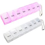 2Pcs Pill Box, Portable Pill Organiser Travel Tablet Box 7 Days Tablet Organiser with Compartments for Medication, Supplements, Vitamins, and Cod Liver Oil(Pink and White)