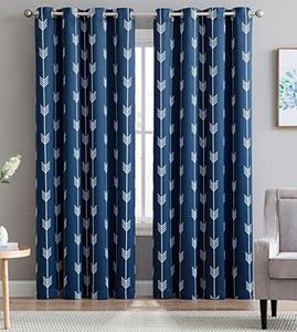 HLC.ME Arrow Printed Blackout Room Darkening Thermal Grommet Window Curtain Drape Panels for Bedroom - Set of 2 - Navy Blue - 84 inch Long