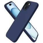 ORNARTO Compatible with iPhone 15 Case, Slim Liquid Silicone 3 Layers Full Covered Soft Gel Rubber Phone Case Protective Cover with Microfiber Lining 6.1 Inch-Midnight Blue